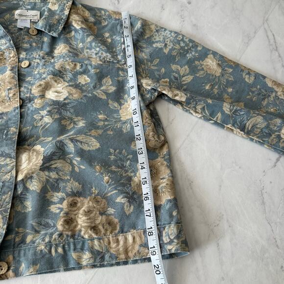 Vintage Coldwater Creek denim floral button up jacket women’s medium beige light - Picture 9 of 11